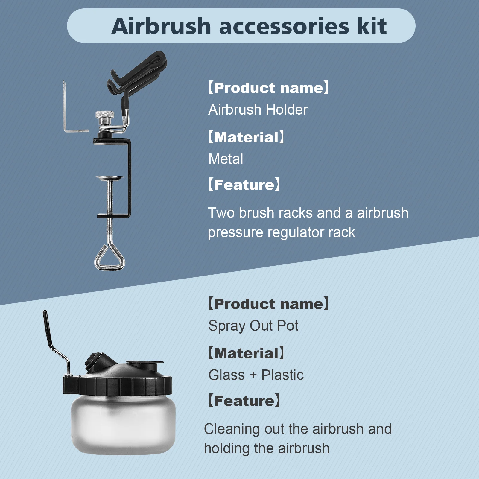 Universal Airbrush Holder Two-Brush Holder Clamp-on Table Stand with Universal Spray Out Pot Set