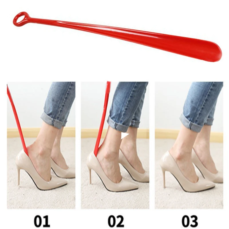 1Pcs 47cm Simple Fashion Shoehorn Plastic Solid Color Professional Easy Reach Flexible Handle Remover Aid Slip Shoe Horn AA