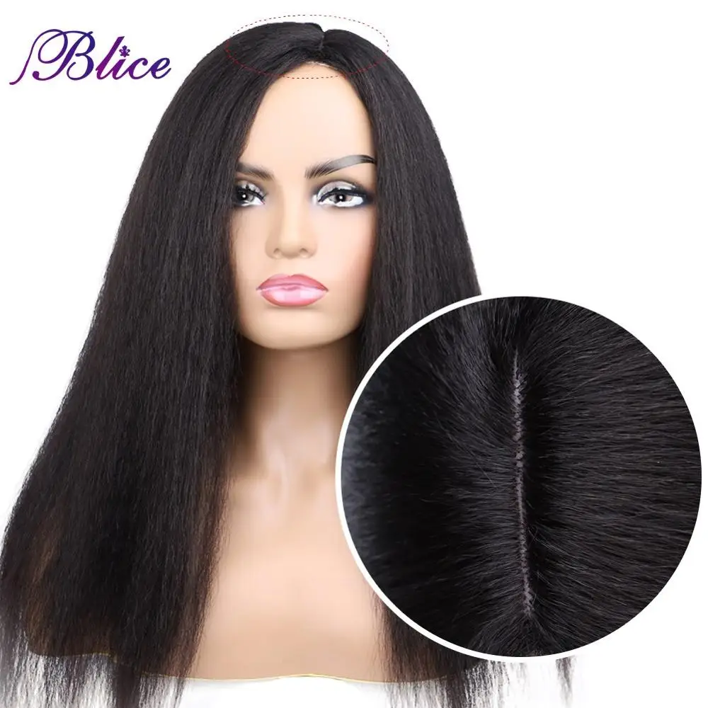 Blice Synthetic Yaki Straight Wig 18-22 Inch Long Hair Side Part Wigs No Bangs For African American Women