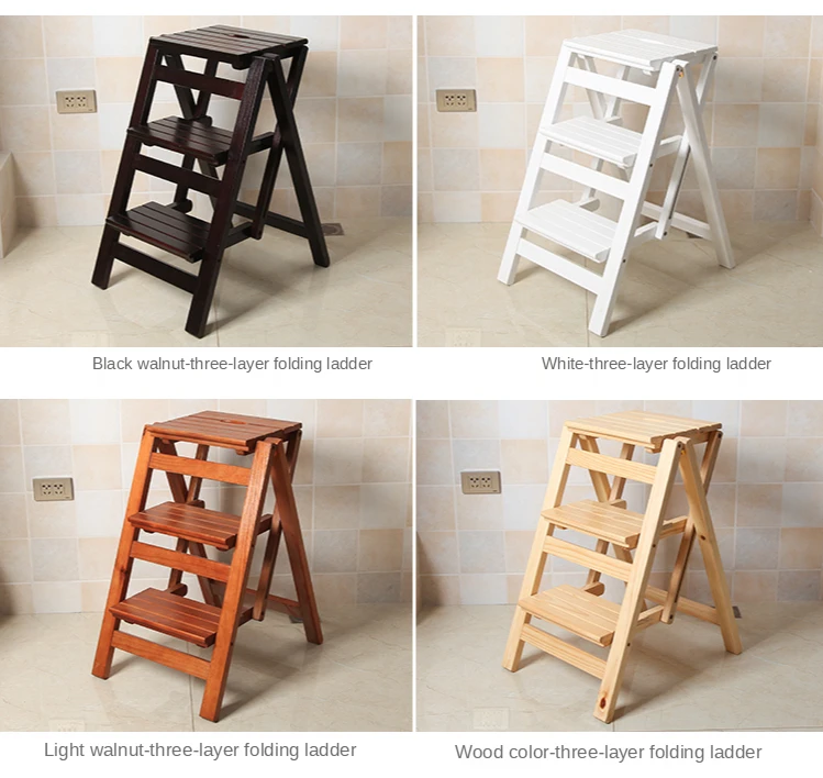 Solid wood household multifunctional folding ladder chair indoor mobile climbing ladder stool climbing ladder