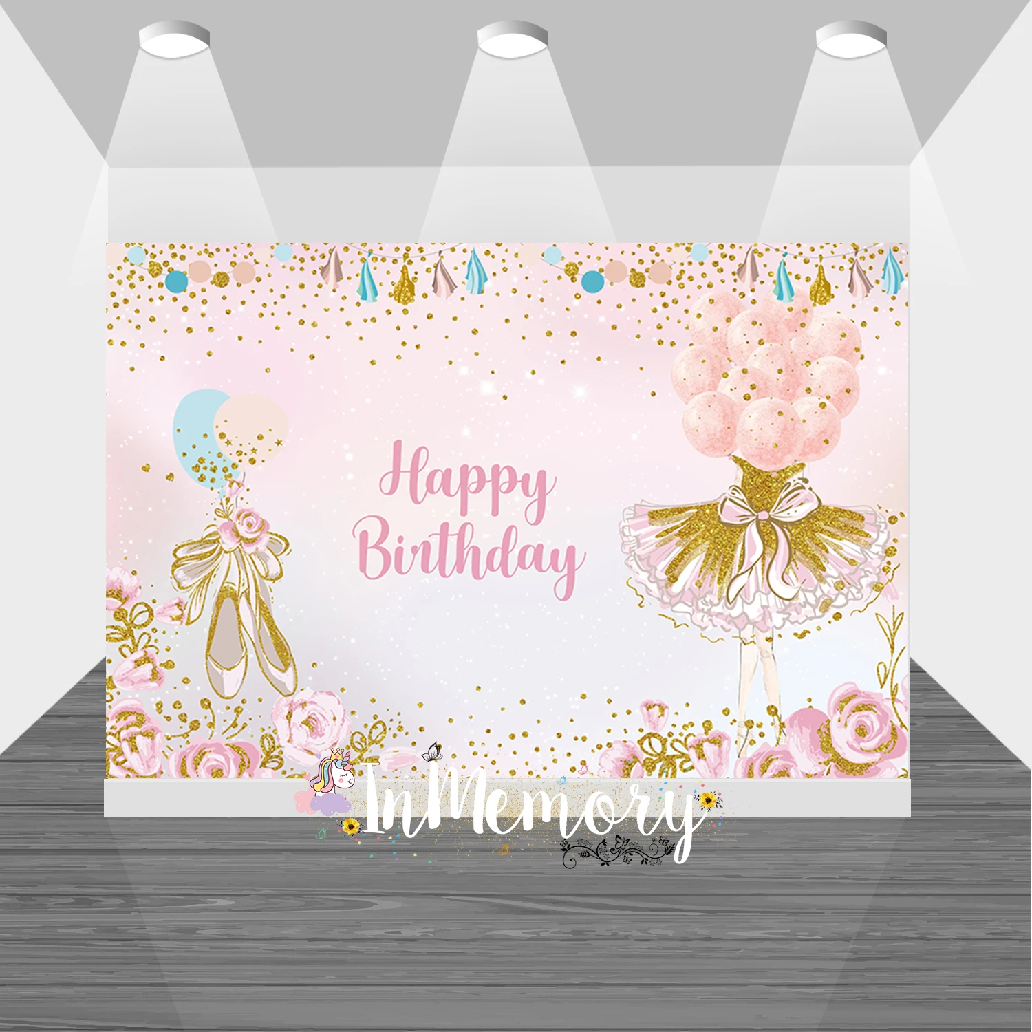 

Pink Floral Baby Shower Photography Background Gold Glitter Ballerina Girl Birthday Backdrop for Photo Studio Vinyl