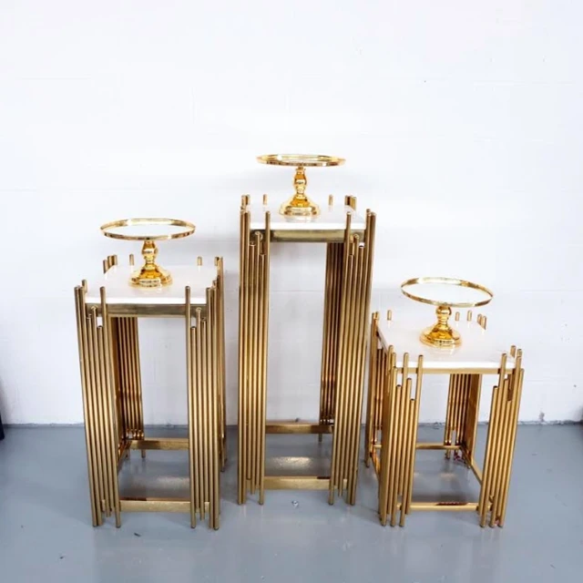 

3pcs/set)wedding metal pedestal columns cakes Baby shower Decor Gold Plinths cylinder stands sunyu2588