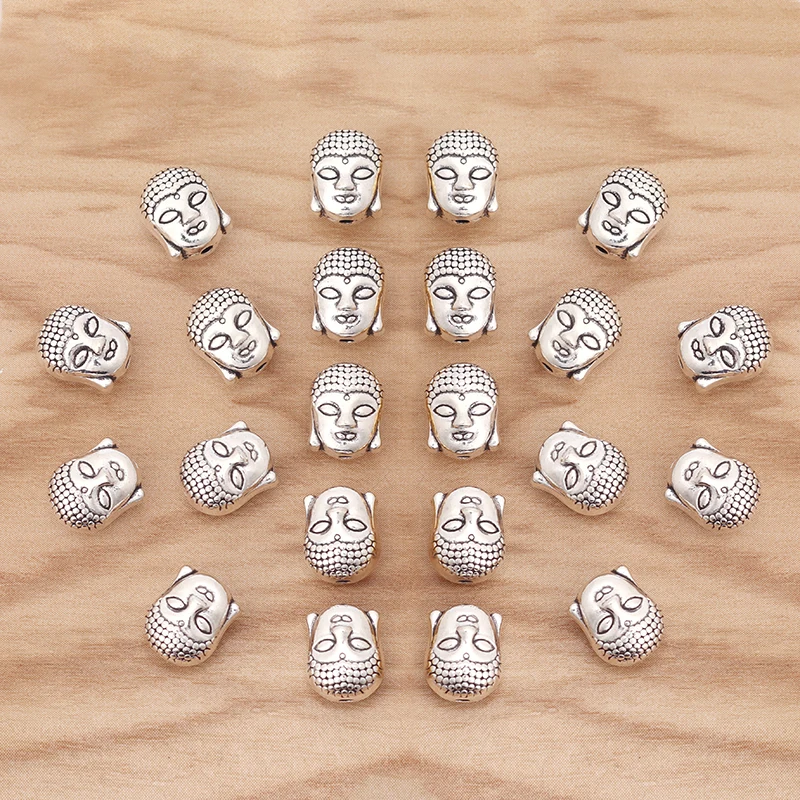 20 Pieces Tibetan Silver/Gold Color 3D Buddha Head Spacer Beads Charms for Bracelet Necklace Jewellery Making Findings 9x8mm