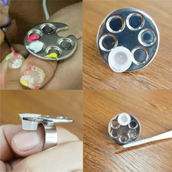 1pcs Mini Finger Nail Art Polish Palette For Free Cute Footprint Round Design Hand Manicure Ring Palette