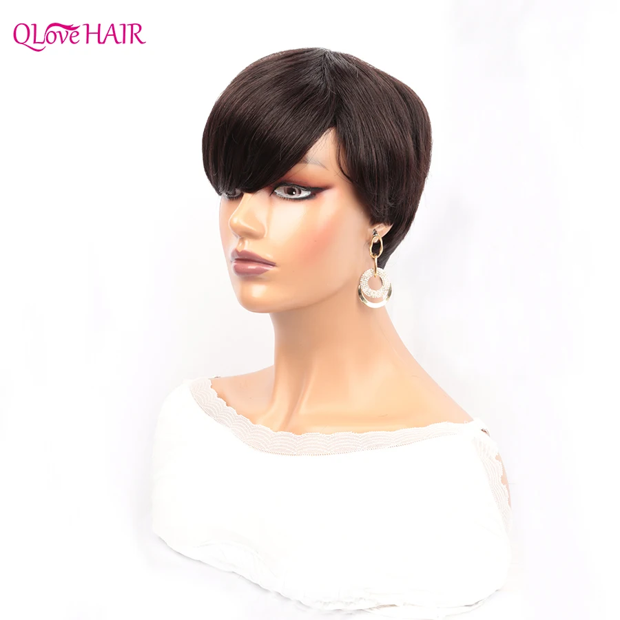 

Natural Brown Short Bob Remy Hair Wig Full Machine Made Human Hair Wigs For Women Brazilian Straight Bob Wig With Bangs