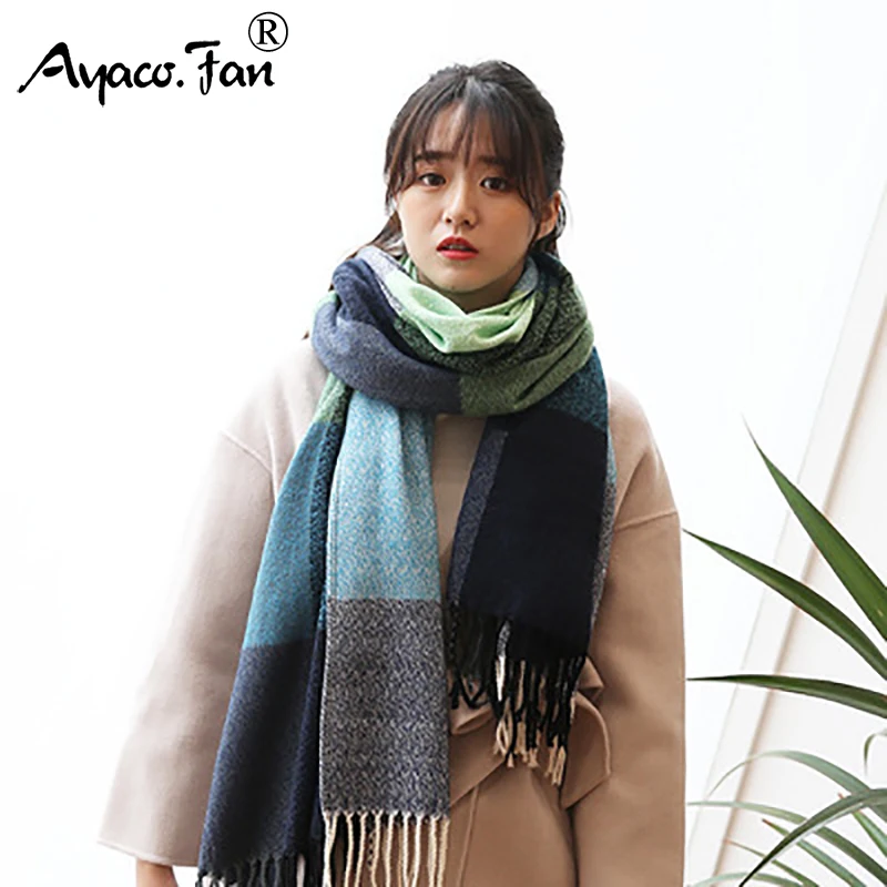 2019 Autumn Winter New Patchwork Colors Cashmere Thicken Women Scarf for Girls Students Lady Cute Tassel Long Scarves Shawl