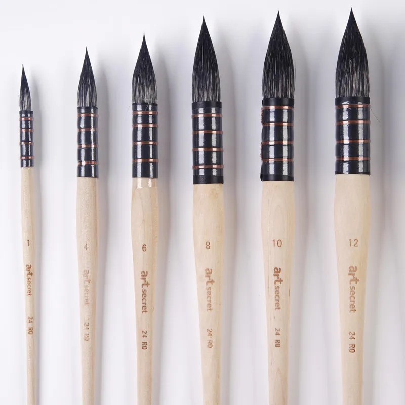 ArtSecret Hohe Grade 24RQ Aquarell Malerei Pinsel Schwarz Eichhörnchen Haar Holzgriff Künstlerische Schreibwaren Kunst Werkzeug Liefert – Detail 6