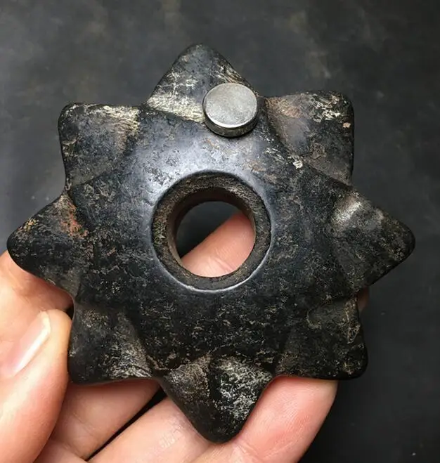 Hongshan culture antique jade black iron meteorite octagonal statue Handle piece folk art collection crafts