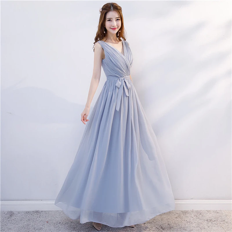 new gray bridesmaid dress long evening dress female wedding bridesmaid group sister skirt graduation dress small dress girls