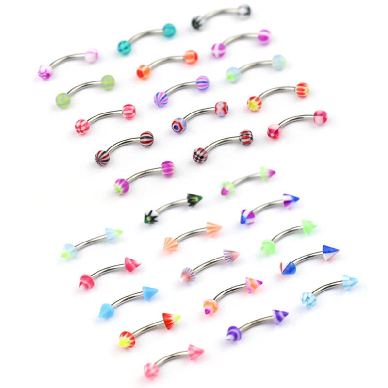 10/20pcs Acrylic Eyebow Ring Stud Colorfull Banana Rings Curved Barbell Cartilage Piercing Tragu Helix Lip Bar Body Jewelry 16g