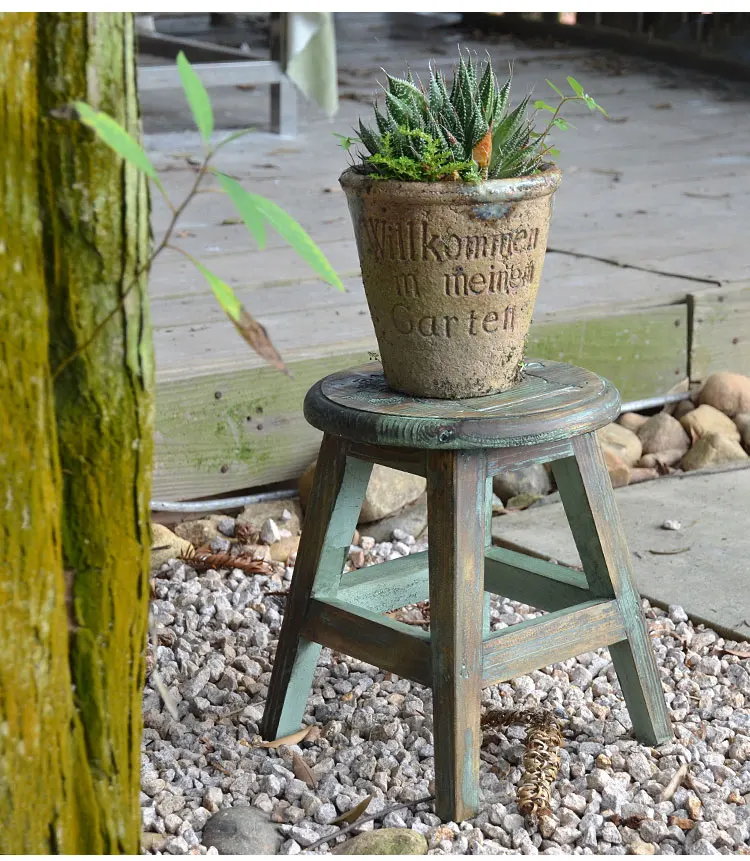 Handcrafted Decorative Vintage Small Wood Foot Stool Round
