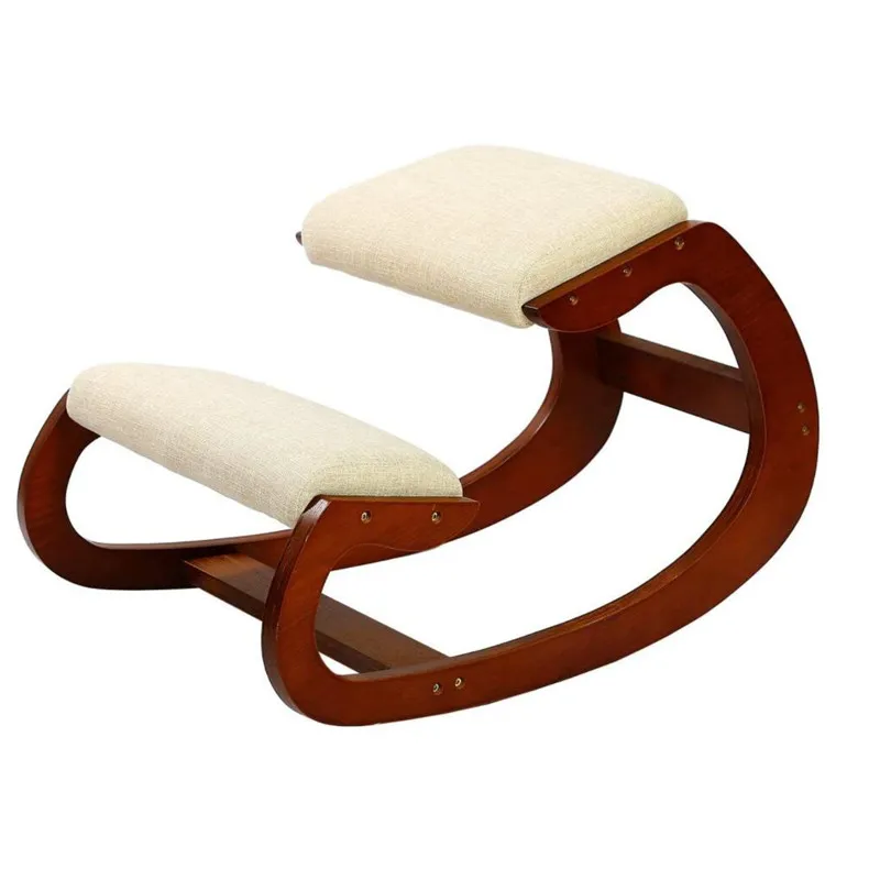 Silla ergonómica para arrodillarse, mecedora de postura vertical, taburete de rodilla para el hogar, la Oficina y la meditación, cojín de madera y lino