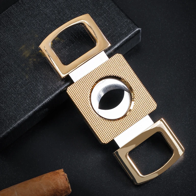 Double Blades Gold Cutter Cigar Knife Pocket Classic Steel Scissors Cigar Guillotine Cigar Accessories