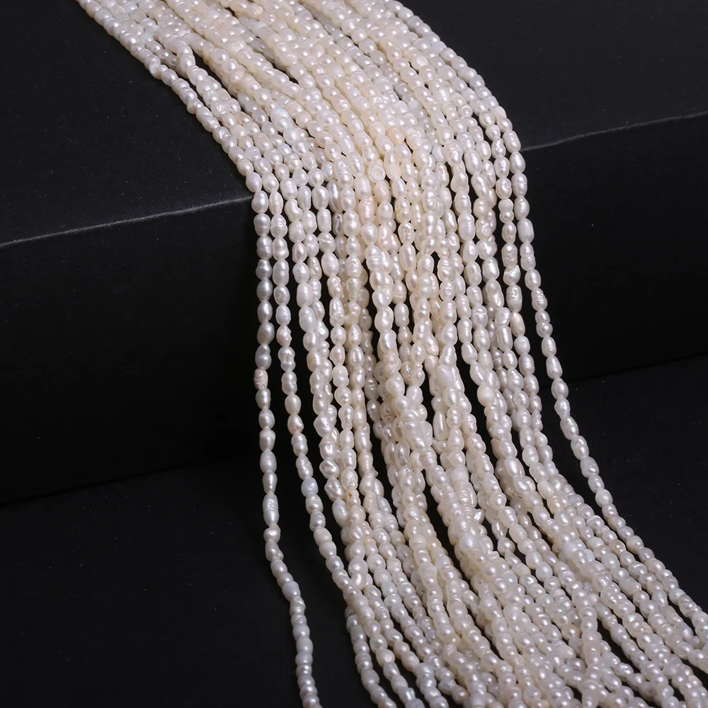 White Pearl Beads Rice Shape Natural Freshwater Pearls for Women Jewelry Making DIY Elegant Necklace Bracelet Strand 13\'\'