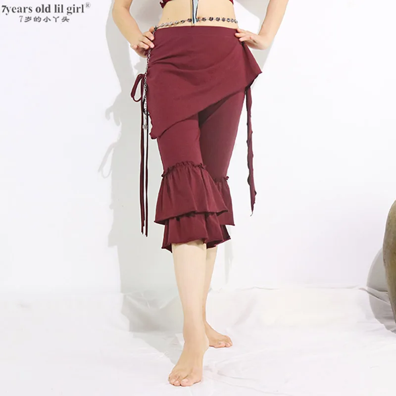 Lycra Cotton Tribal Belly Danceแน่นกางเกงFlounced Gothic Hoop SteampunkกระโปรงโยคะEJJ01