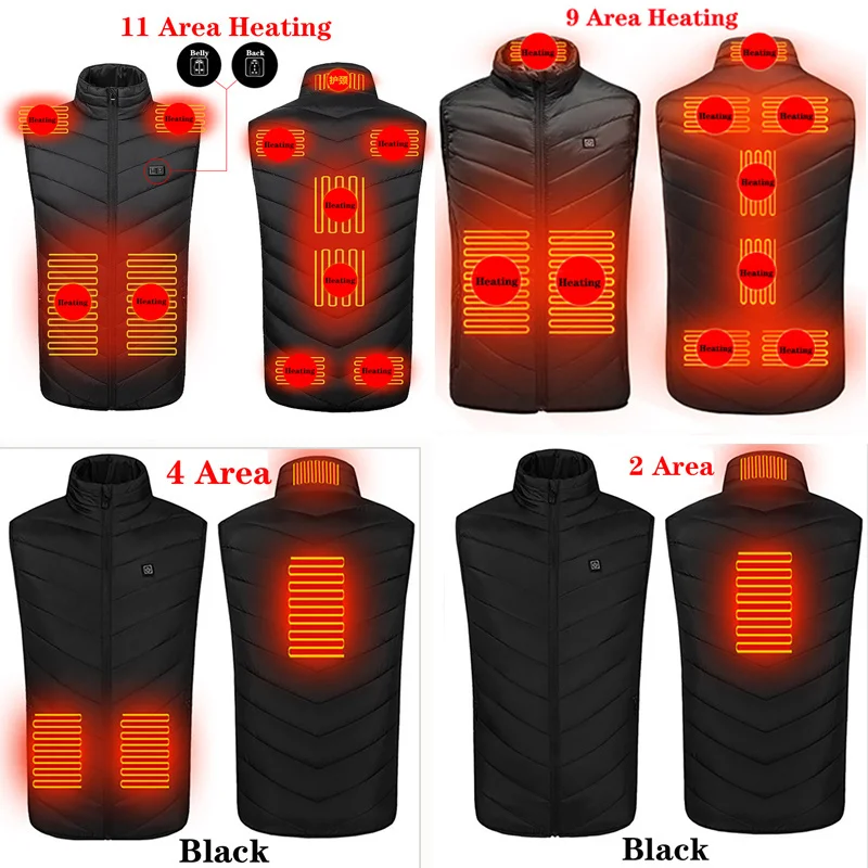 Multicolor 2/4/9/11 Areas USB Heating Vest Men/women Plus Size S-6XL Heating Jacket Control Temperature Electric Outerwear