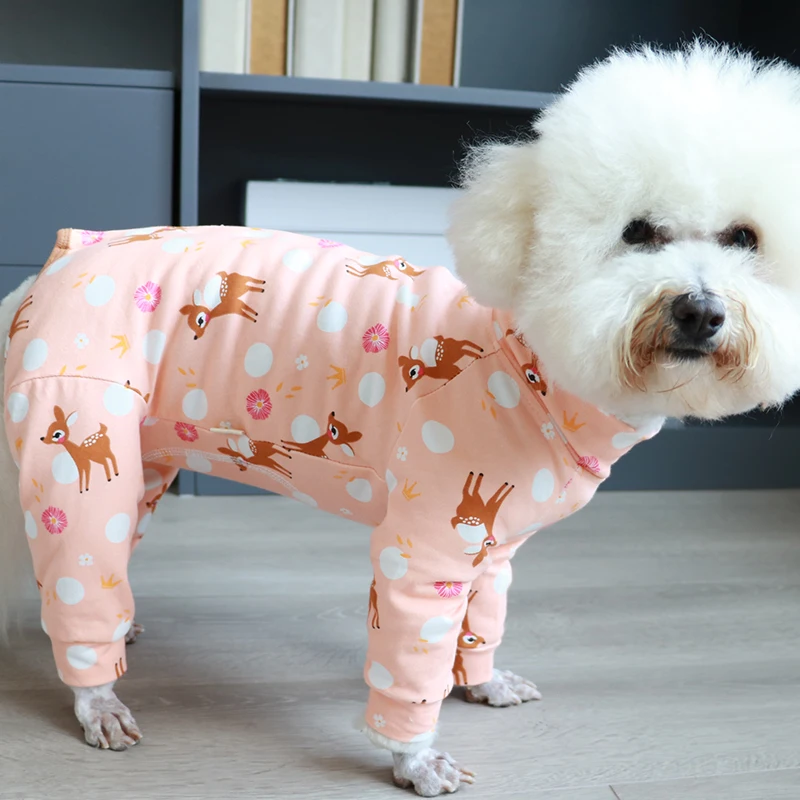 Pet Dog Jumpsuit Thin Puppy Clothes 100%Cotton Printed Overalls Protect Belly Pajamas For Small Dogs Chihuahua Poodle Home Wear