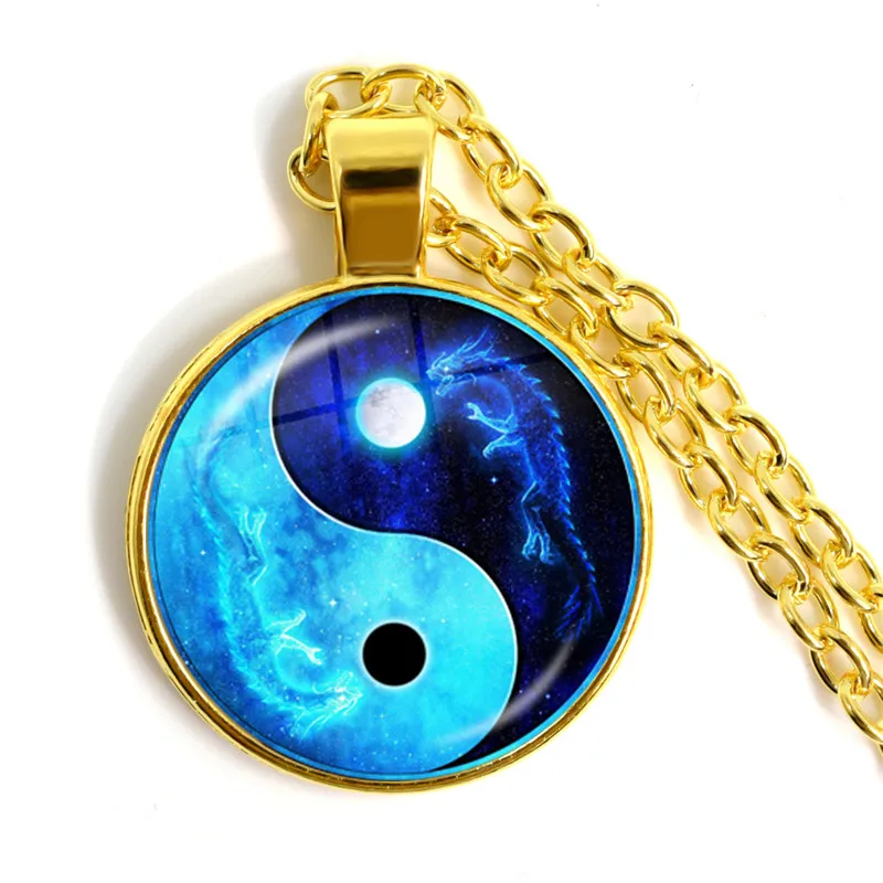 Yin Yang collana Tai Chi Unisex Time Stone Cabochon catena con ciondolo in vetro Dragon Moon Yin Yang collane regalo di gioielli