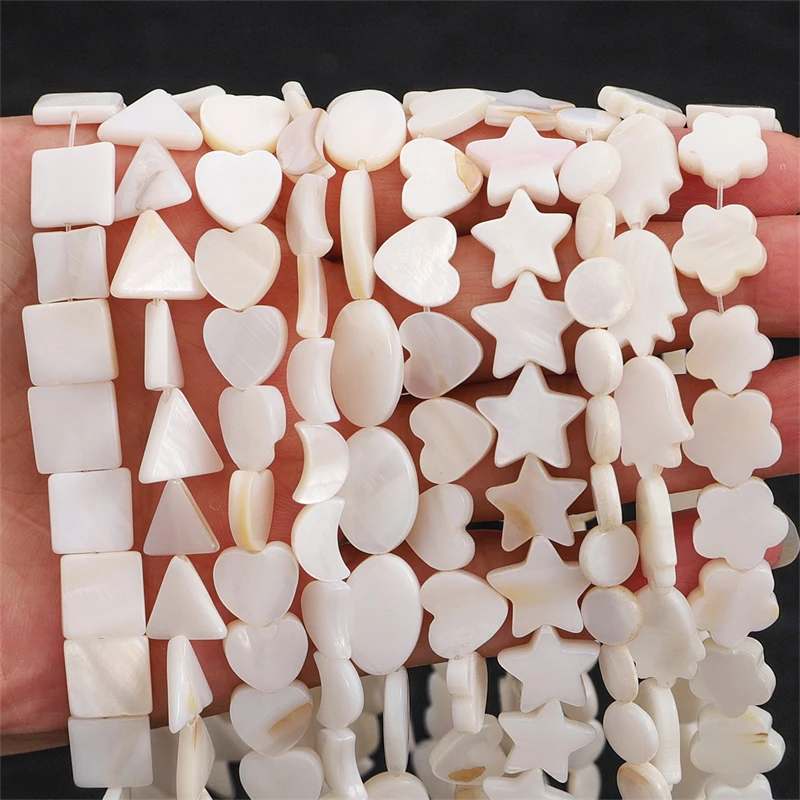 Natural Shell White Beads Mother Of Pearl Loose Square Round Star Moon Heart Freshwater Chip Charms For Jewelry Making