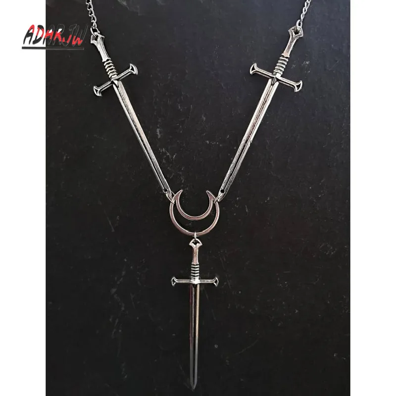 Goth Crescent Sword Necklace Pendant The Sacred Sword Gothic Witch Punk Jewelry Party Rock Grunge Fashion Chain Women Gift New