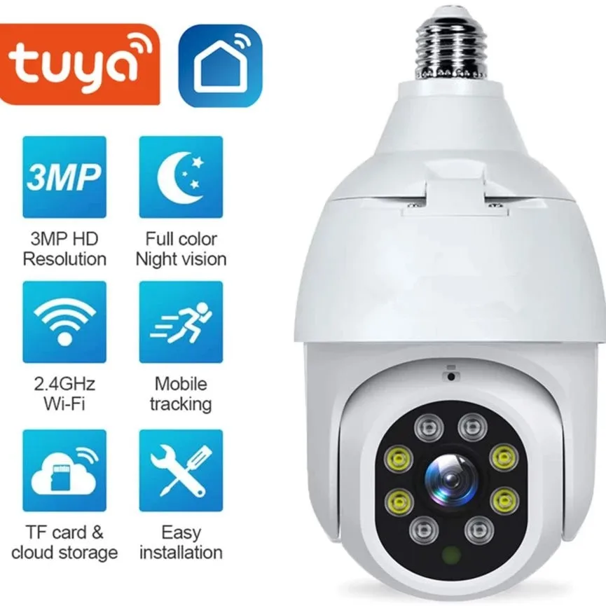 

Tuya Light Bulb Smart Wifi Camera For Home E27 Socket Auto Tracking Full Color Night Vision Two-way Audio Wireless Security Cam