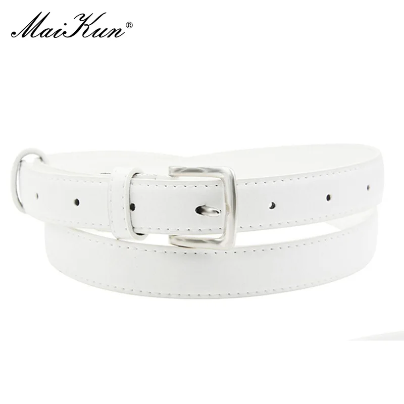 MaiKun ผู้หญิงเข็มขัดหนังผอมสีทึบ PIN BUCKLE ขนาดเล็กชุดสูทธุรกิจสบายๆเอว