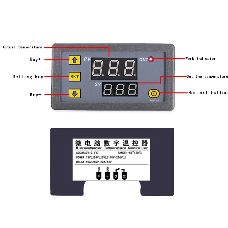 W3230 12V 24V AC110-220V  Digital Temperature Control LED Display Thermostat With Heat/Cooling Control Instrument