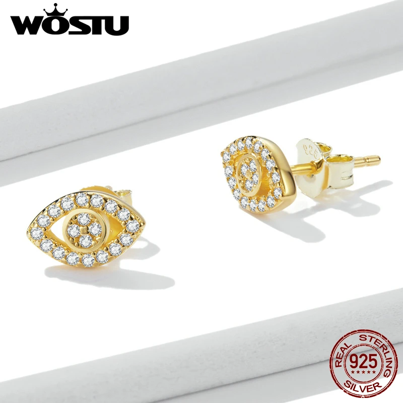 Wostu New Arrival Earrings 925 Sterling Silver Golden Wing Shining Crown Moon Snowflake Stud Earrings For Women Fashion Jewelry