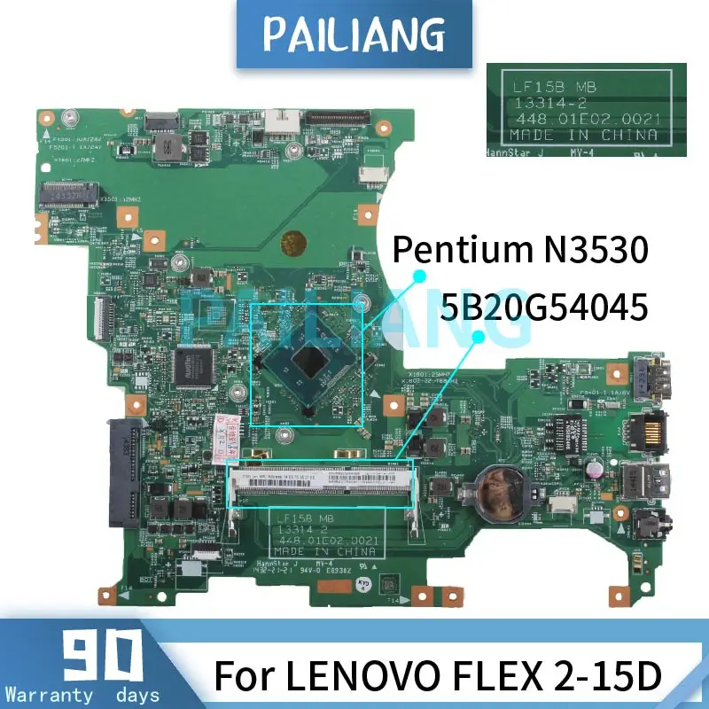 

PAILIANG Laptop motherboard For LENOVO FLEX 2-15D Pentium N3530 Mainboard 5B20G54045 13314-2 SR1W2 DDR3 tesed