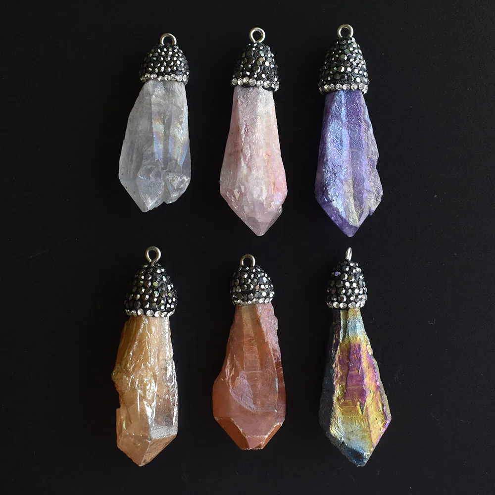 Wholesale 6pcs / lot color natural stone pendant necklace jewelry making pendant DIY jewelry women Gift Free Shipping