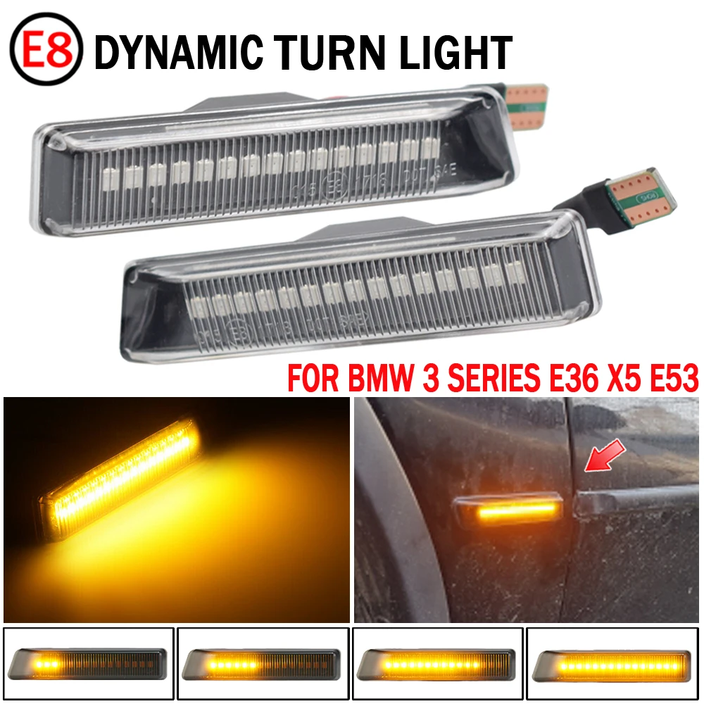 LED ديناميكية بدوره إشارة مصابيح لسيارة BMW X5 E53 3 سلسلة E36 الجانب ماركر المتعري تدفق المياه الوامض ضوء وماض