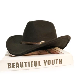 Retro Coffee Leather Band Parent-child Women Men /Kid Child Wool Wide Brim Cowboy Western Hat Cowgirl Bowler Cap (54-57-61cm)