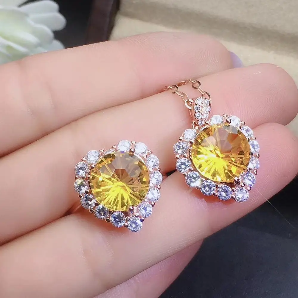 Kjjeaxcmy Fine Perhiasan Citrine 925 Sterling Silver Wanita Liontin Kalung Rantai Cincin Set Populer