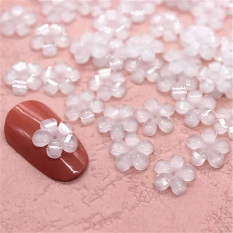 100pcs 9mm Mix Colors Resin Glitter Five-petal Little Flower Flatback Cabochon DIY Craft/Nail Tip Decoration