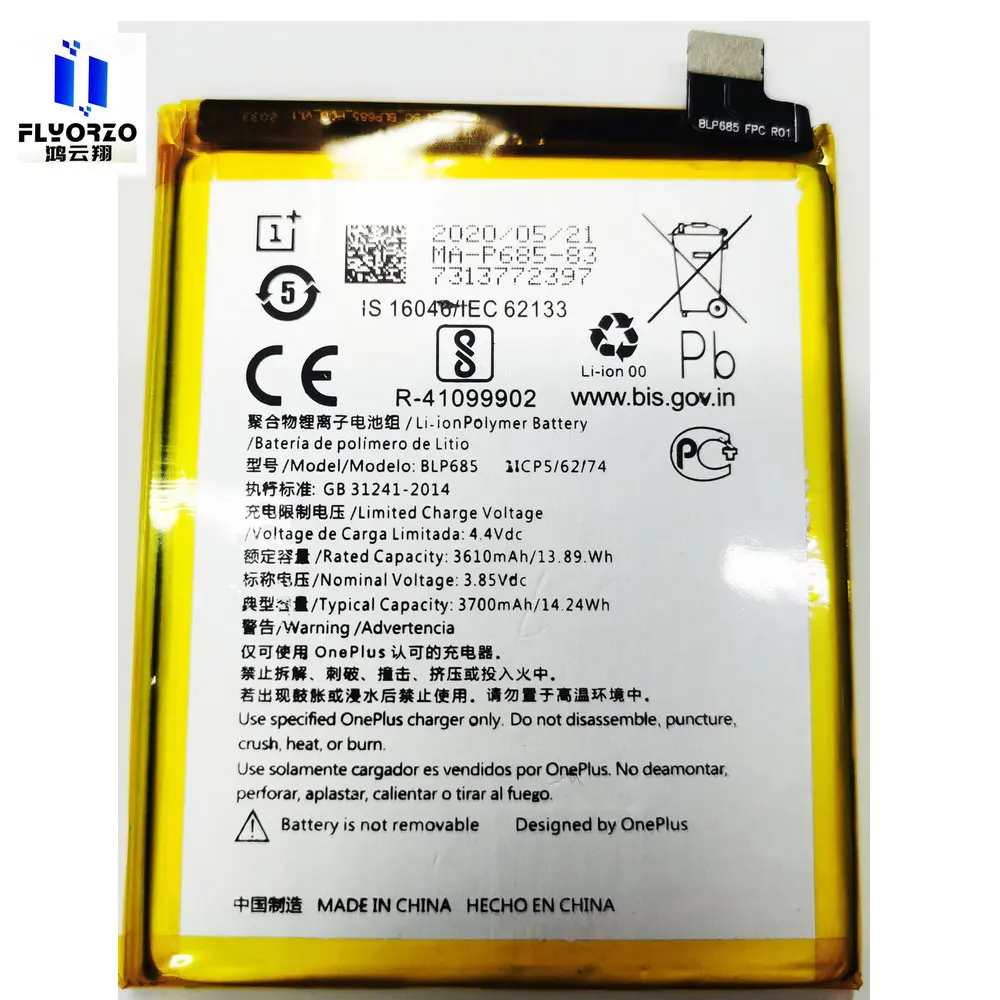 New High Quality 3610mAh/3700mAh BLP685 Battery For OnePlus 6T 1+7 A6010 A6013 Mobile Phone