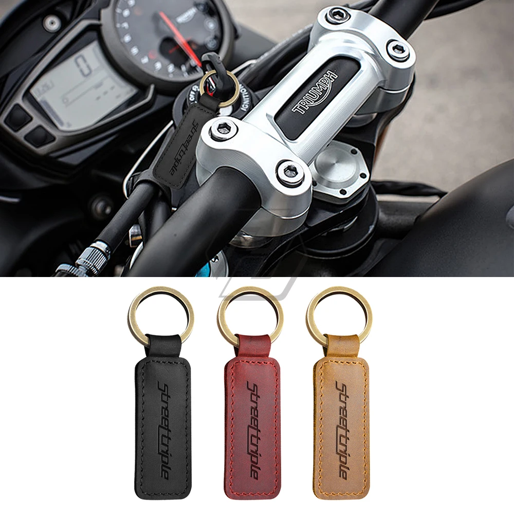 For Triumph Street Triple 675 765 R RS Motorcycle Cowhide Keychain Key Ring Case