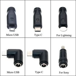 Micro usb 5 Pin/Type C Male to 5.5 x 2.1 mm Female DC Plug Power Charger Adapter Straight & Right Angle Connector