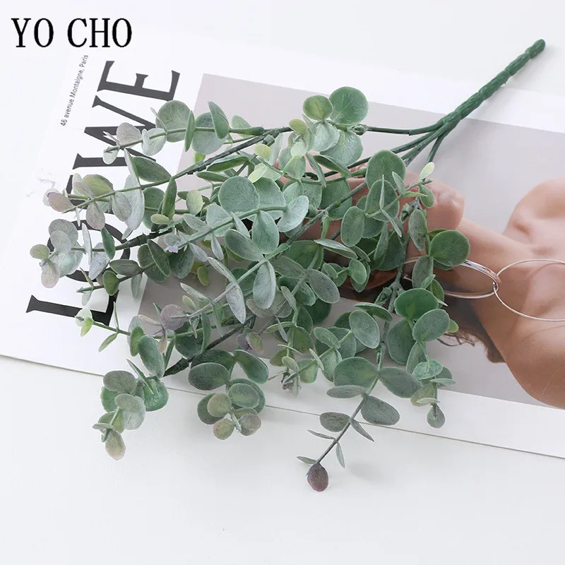 Artificial Plastic Plants Leaves Green Eucalyptus Branch for Garden Vase Home Christmas Wedding Decoration Faux Fake Flowers