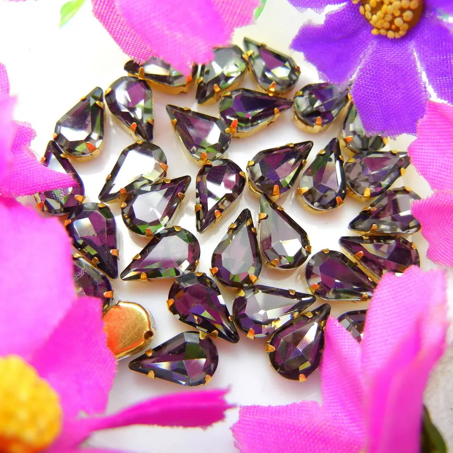 Glaskristall Goldklauen 3*6mm 6*10mm 8*13mm Fantasiefarben Schlanke Wassertropfen Birnenform Aufnähbare Strass-Perlen Handarbeit DIY – Detail 15