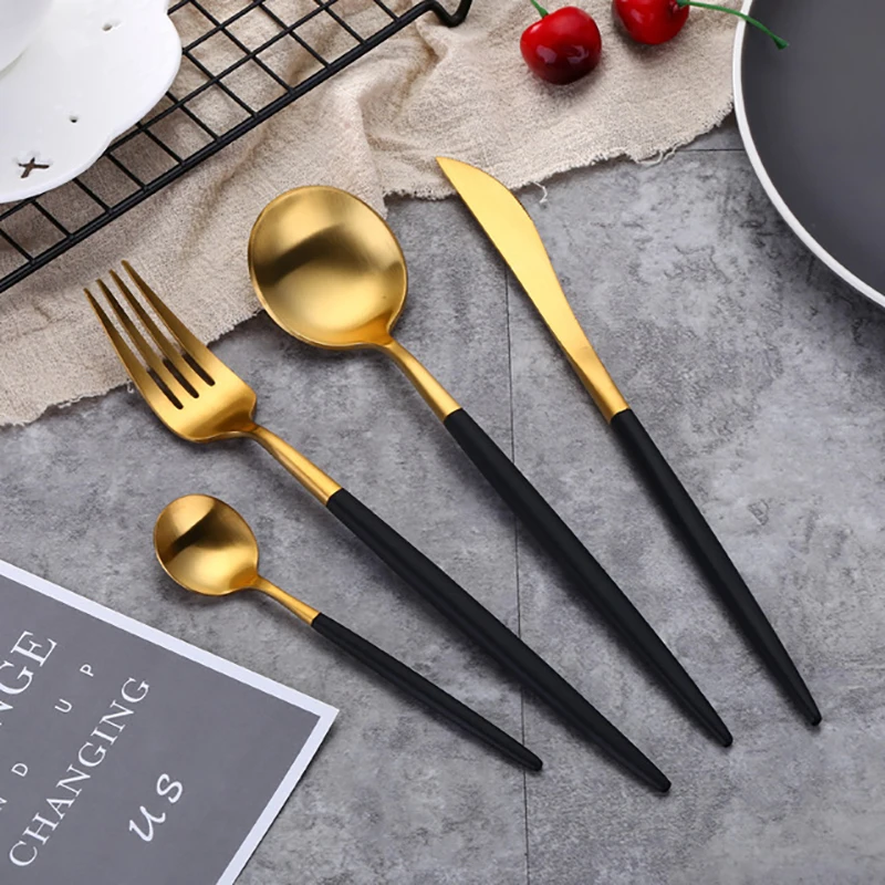 Stainless Steel Spoon Knife Fork Tableware Set Portuguese Western Fork Multicolored Dinner Tool Nordic Dinner Tableware 4pcs/set