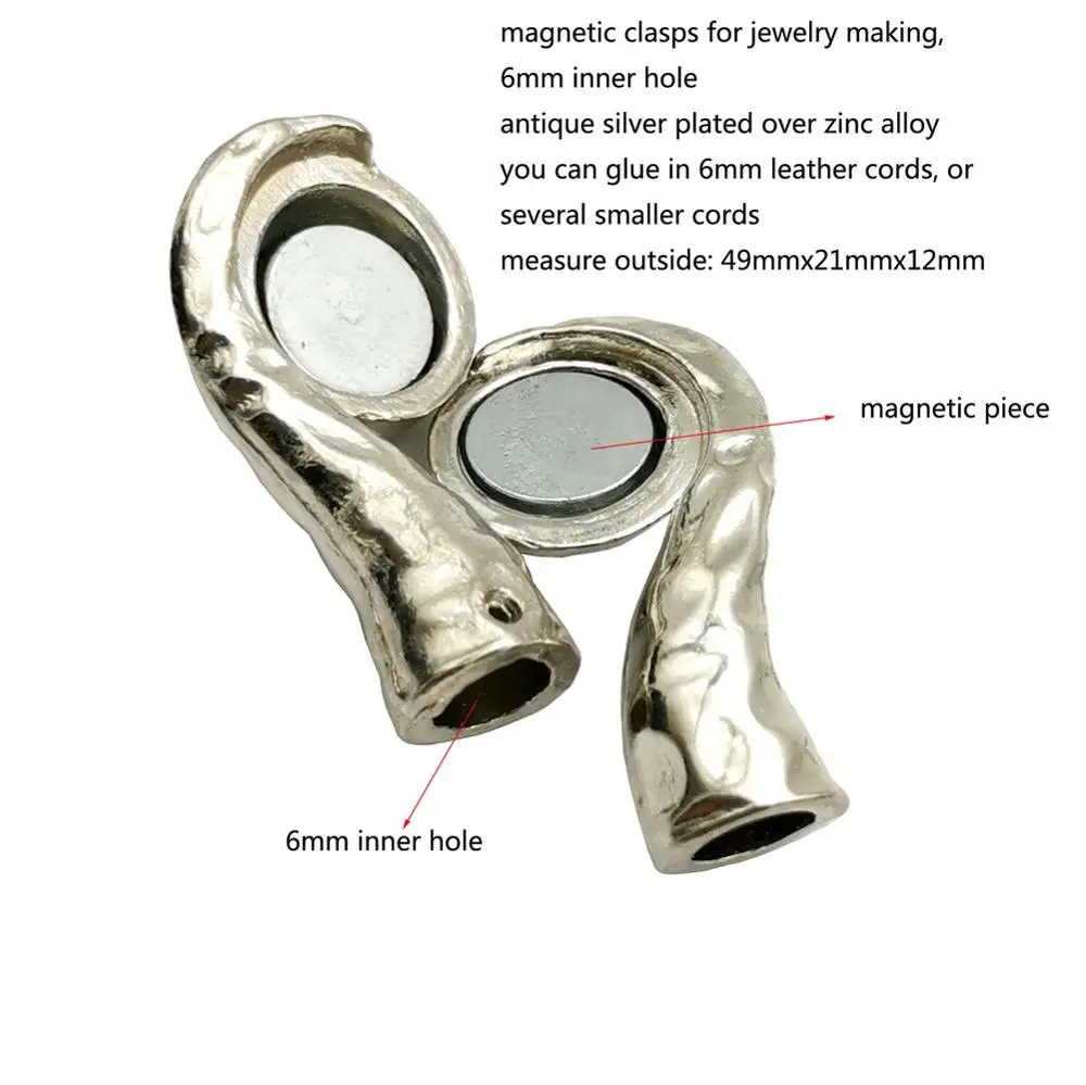 AaaZee 6 مللي متر ثقب المشابك المغناطيسية افتتاح أساور صنع نهاية الملتوية شكل العتيقة الفضة موصلات DIY بها بنفسك اليدوية #5