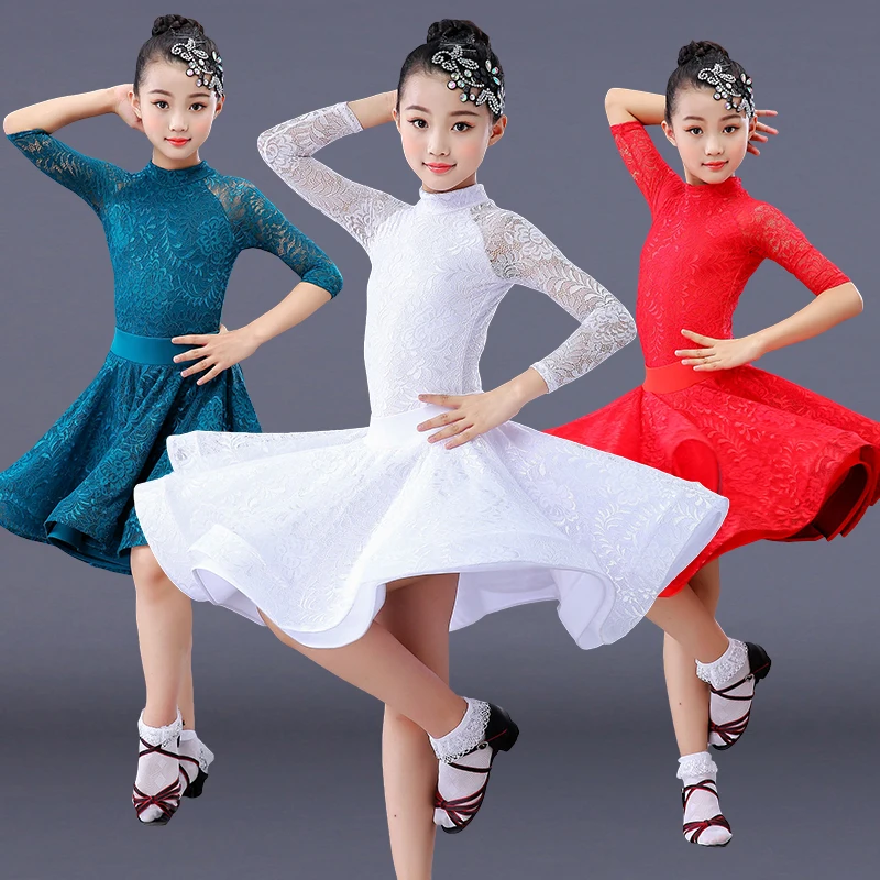 

lace girl latin dance dress competition for children girls competition ballroom kids skirt tango salsa dancewear practice wear