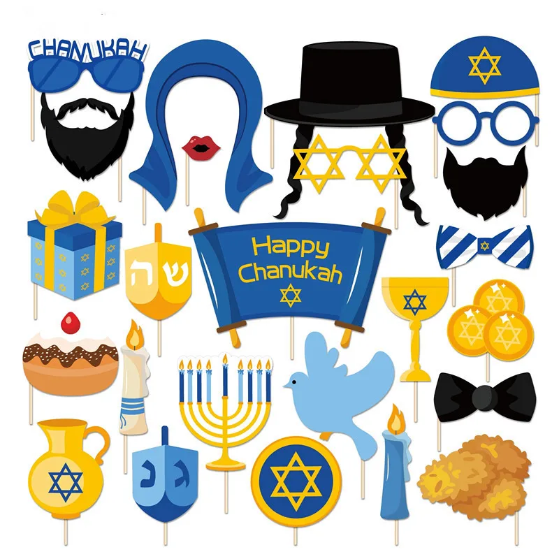 

Happy Hanukkah Party Decorations DIY Mr Mrs Photobooth Props Chanukah Theme Paper Cards Photobooth Props Party Favors