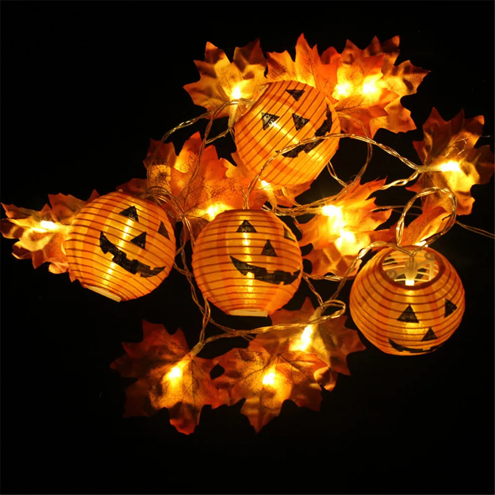 20/10leds Halloween Pumpkin Lantern Maple Leaf String Lights for New Year Christmas Holiday Party Indoor Outdoor Fairy Decor