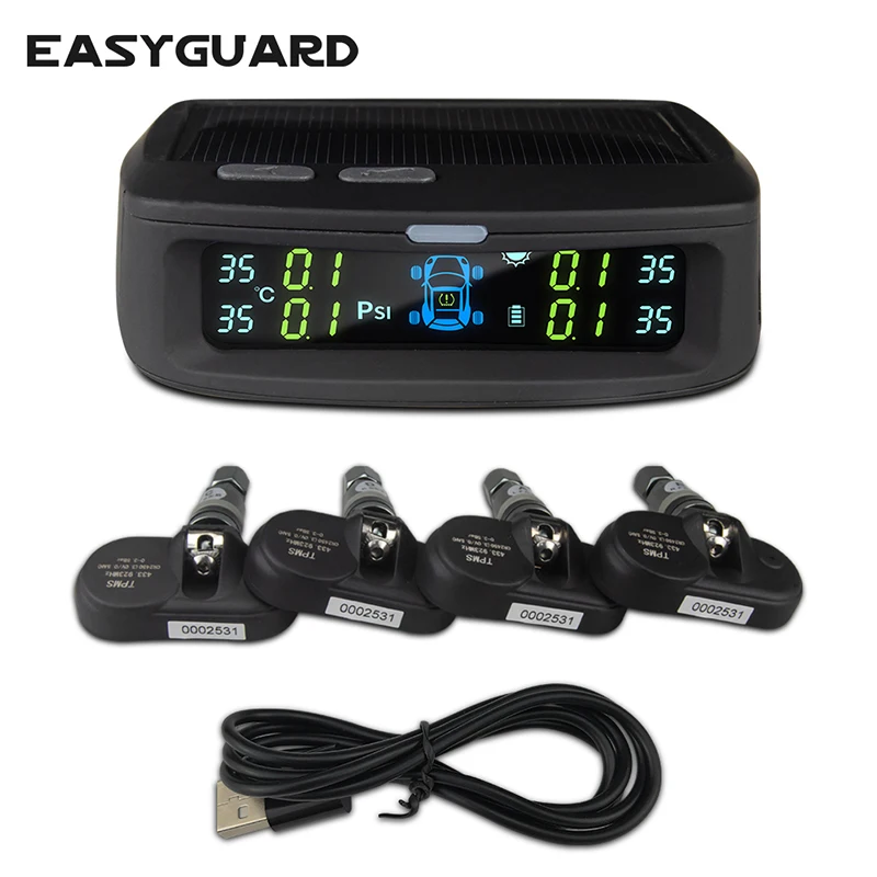 

EASYGUARD T187N TPMS for car tire pressure monitoring system wireless internal sensor support PSI BAR solar energy LCD display