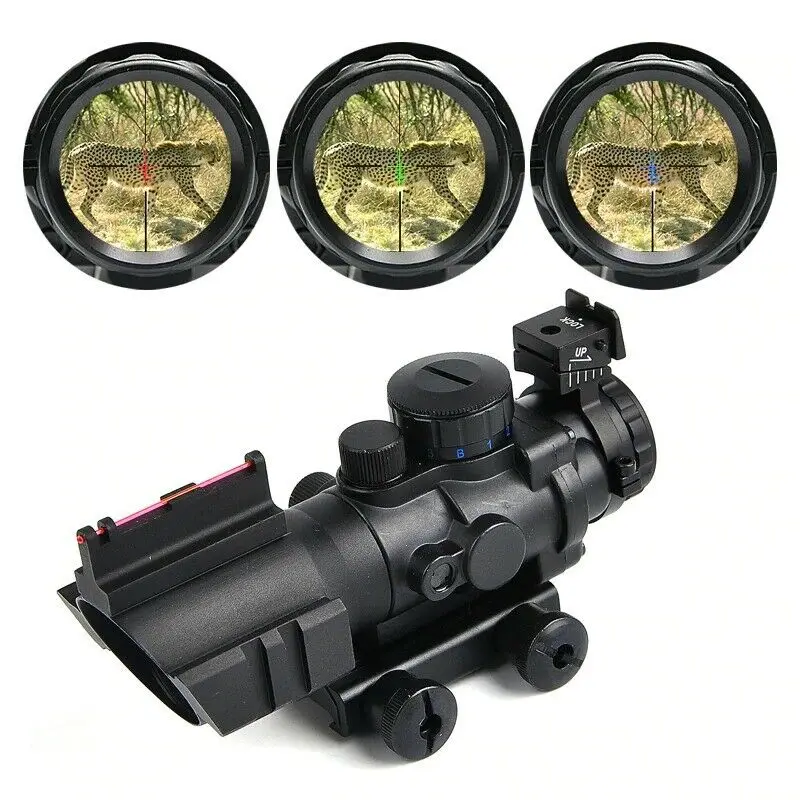 

ACOG Scope Fiber Illuminated 4x32 Rifle Optic Sight Red Tactical Tri Acog Prismatic