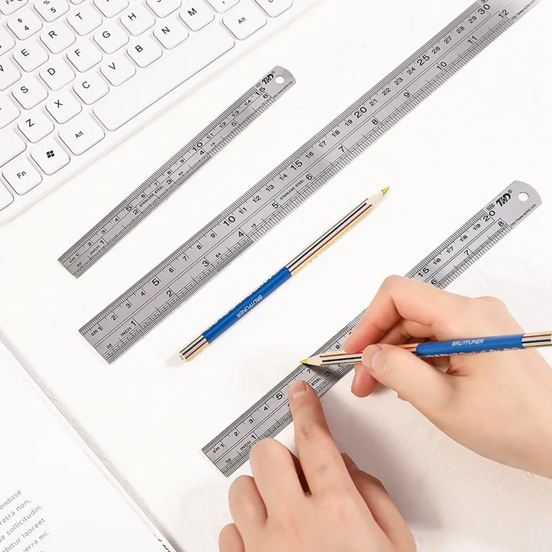 3Pcs/set 15/20/30cm Stainless Steel Ruler Metal Ruler for Engineering School Office Drawing Measuring Tool Accessory