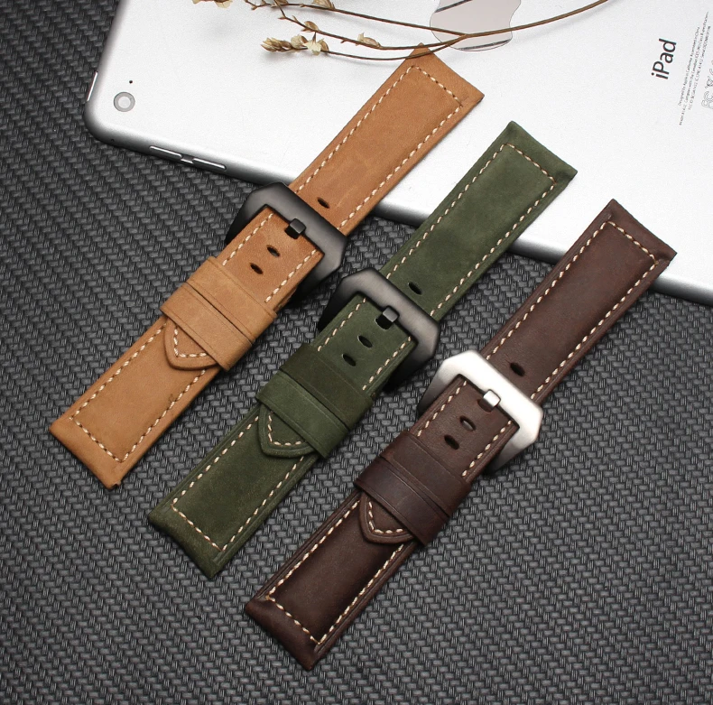 Genuine Leather Watch Band for Panerai Luminor Radiomir 18mm 20mm 22mm 24mm Stainless Steel Buckle Watchband High Quality Strap