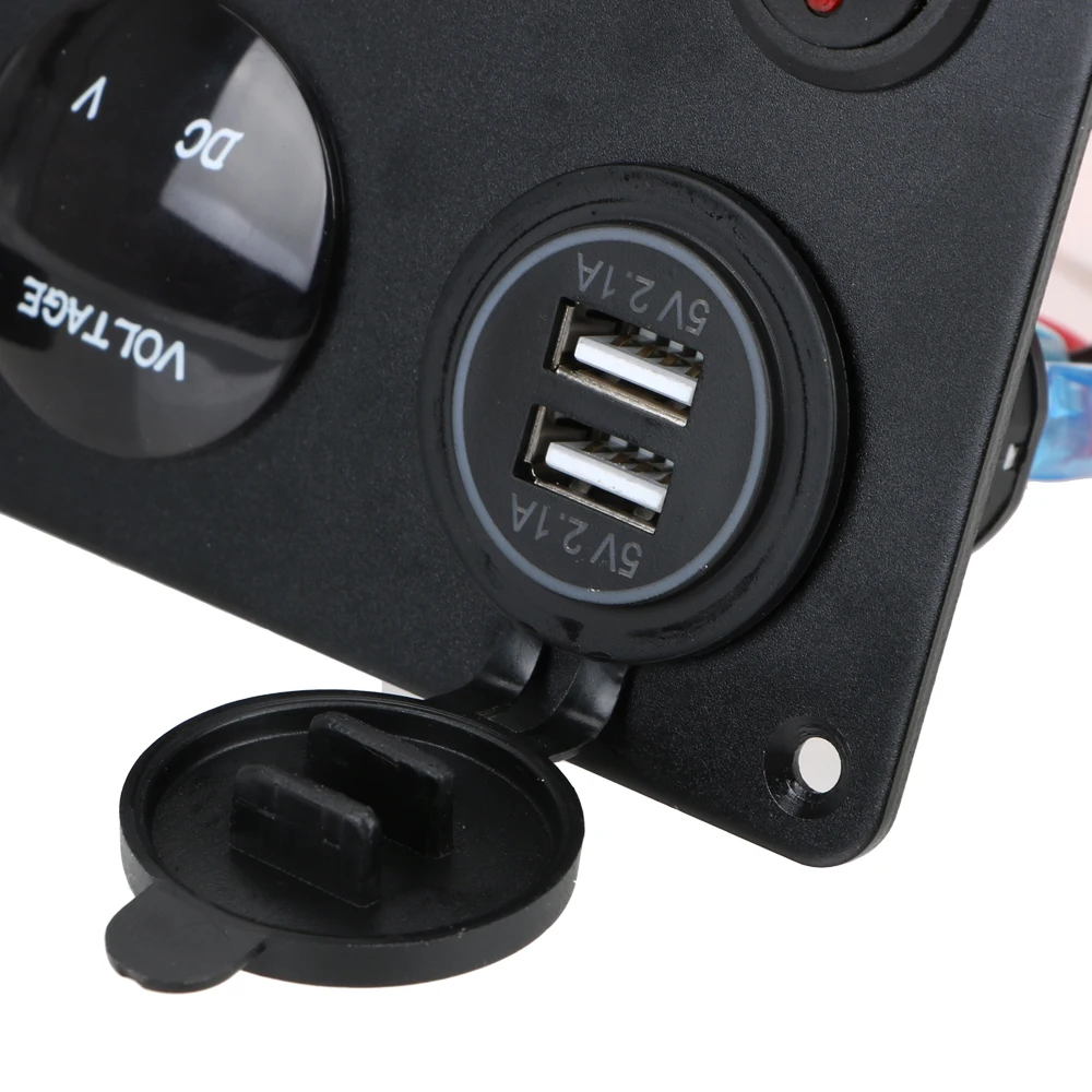 LEEPEE 12V LED Waterproof Toggle Rocker Switch Panel Dual USB Port Outlet Combination Digital Voltmeter  for Car Marine RV Ship