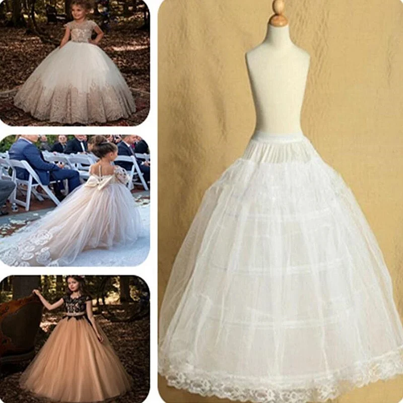 Putih 2 Hoops Petticoat untuk Anak Perempuan Crinoline Underskirt Bunga Girl Prom Bola Gaun Gaun Puffy Rok Jupon